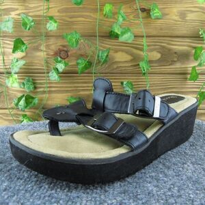 Skechers‎ Women Slide Sandal Shoes Black Leather Size 6 Medium